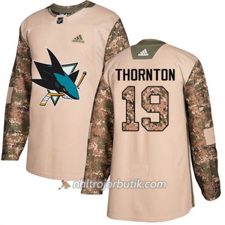 Män Ishockey San Jose Sharks Tröja Joe Thornton 19 Adidas 2017-2018 Camo Veterans Day Practice Authentic